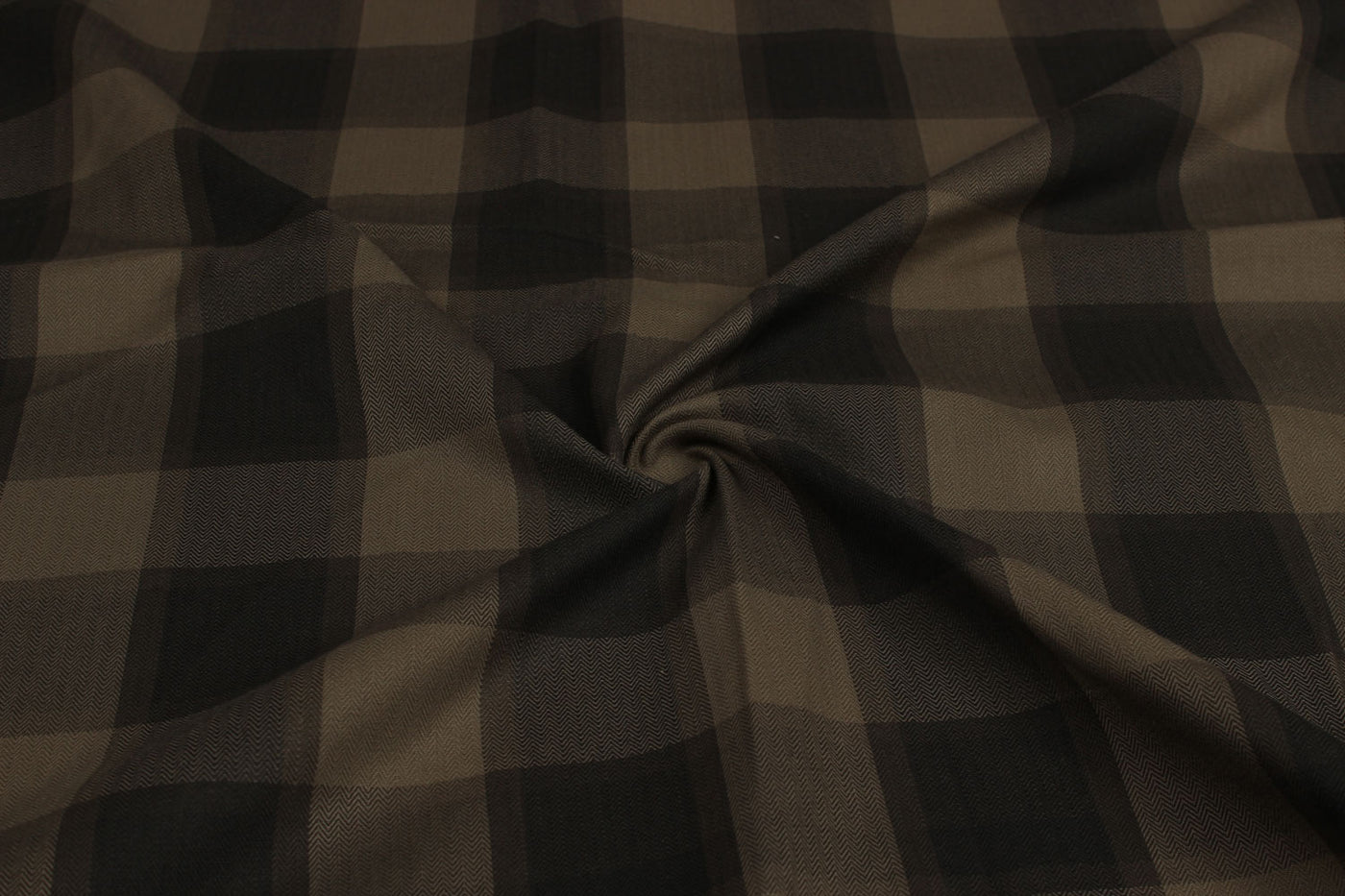 Precut of 2 Meters of Olive Green & Black Checks Cotton Herringbone Yarn Dyed Fabric