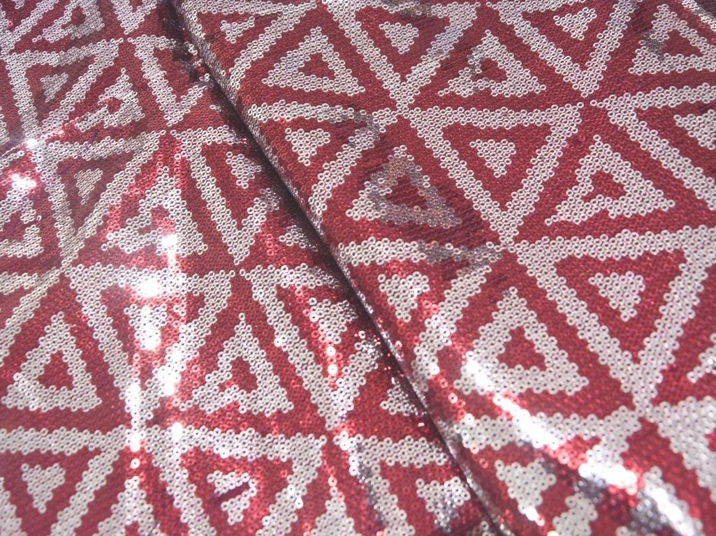 Maroon Faux Poly Georgette With Sequins Embroidered Fabric