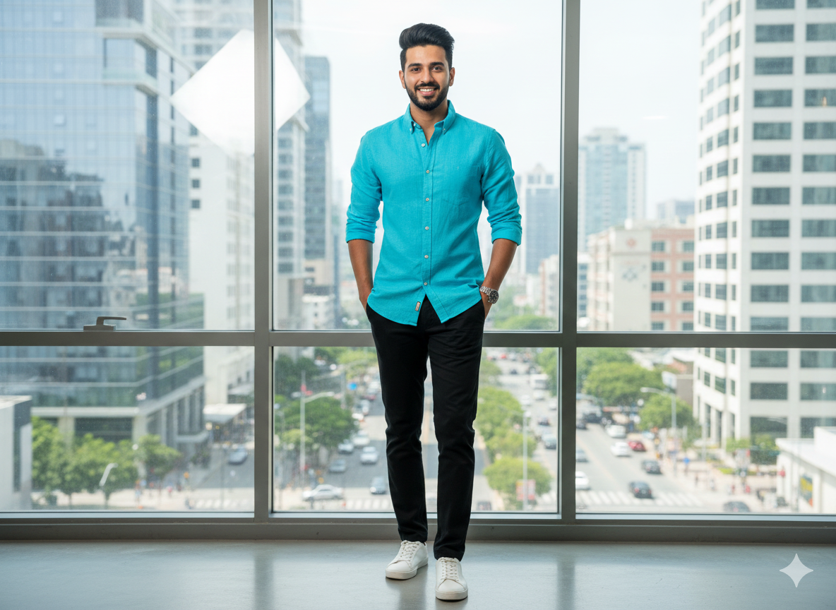 चमकीला नीला सूती लिनन कपड़ा