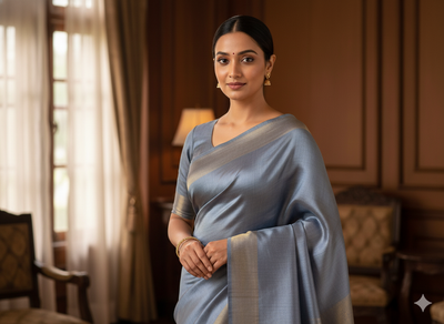 ग्रे सादा शुद्ध विस्कोस गाजी सिल्क कपड़ा