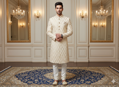 क्रीम मेटैलिक सेक्विन कढ़ाई मलाई साटन कपड़ा