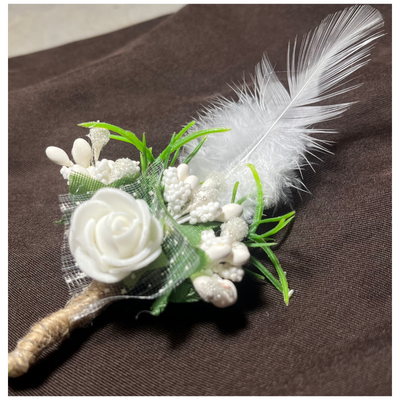 White Faux Feather Flower Brooch ( Wholesale )