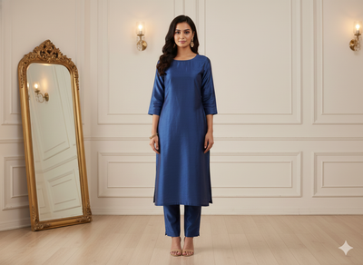 Dusk Blue Plain Bangalore Raw Silk Fabric  (Wholesale)