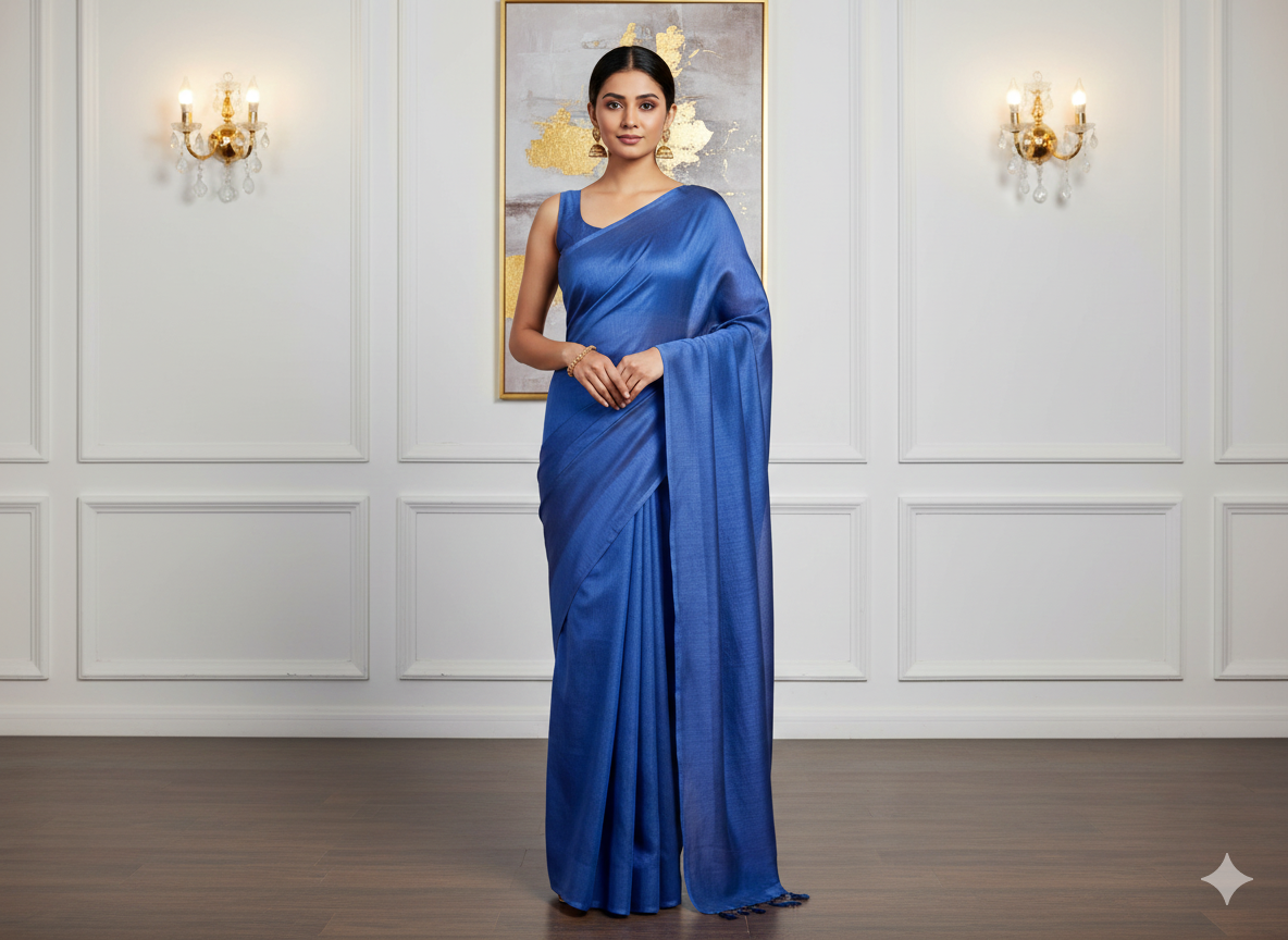 Dusk Blue Plain Bangalore Raw Silk Fabric  (Wholesale)