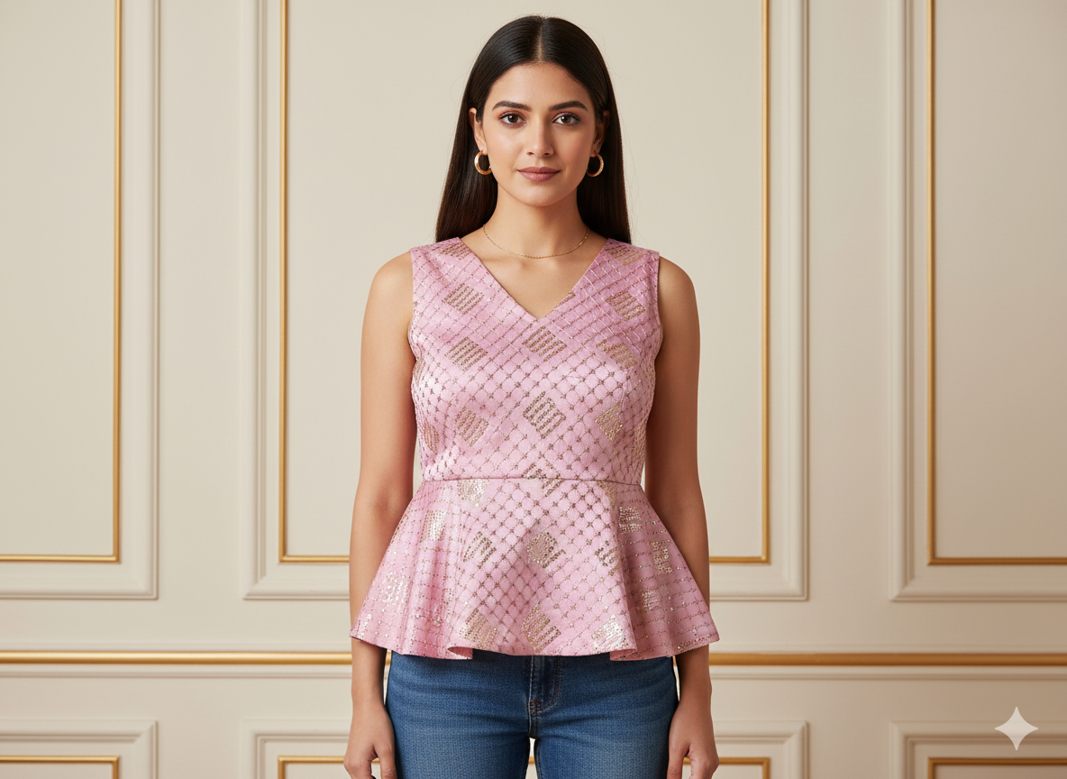 बकाइन गुलाबी धातुई सेक्विन कढ़ाई मलाई साटन कपड़ा