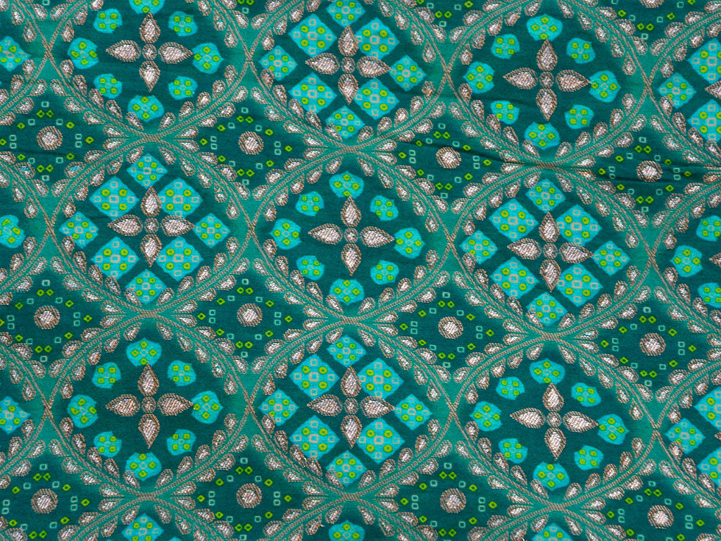Teal Blue Geometric Printed Jacquard Fabric