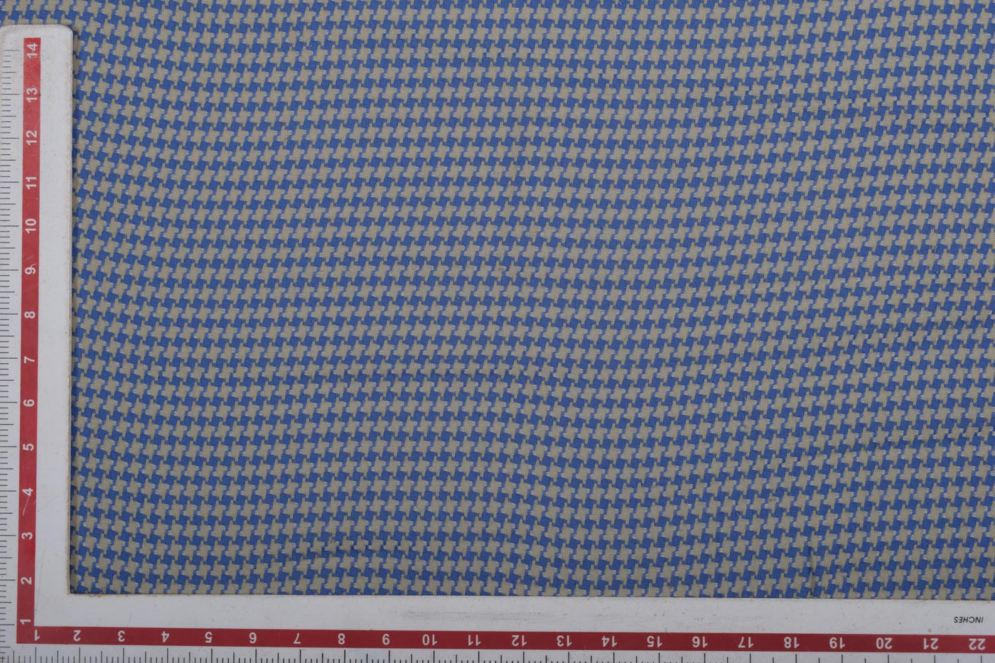 Precut Of 2 Meter Of Light Blue & Beige Abstract Cotton Blend Houndstooth Fabric