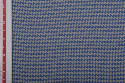 Precut Of 2 Meter Of Light Blue & Beige Abstract Cotton Blend Houndstooth Fabric