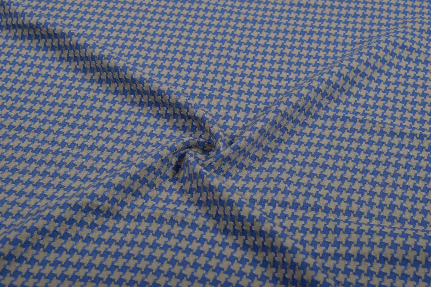 Precut Of 2 Meter Of Light Blue & Beige Abstract Cotton Blend Houndstooth Fabric