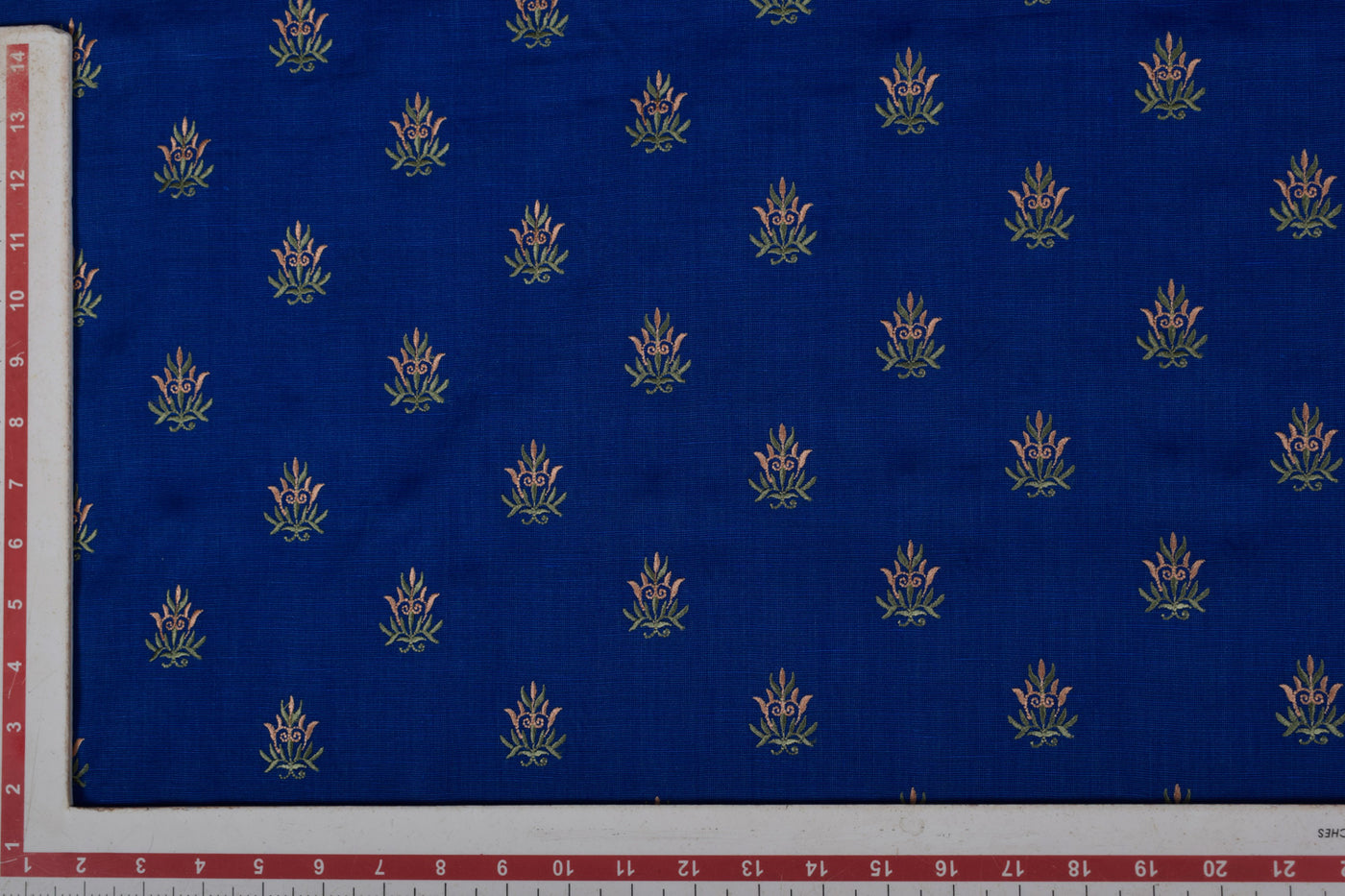 Royal Blue Floral Embroidered Cotton Linen Fabric