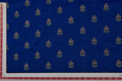 Royal Blue Floral Embroidered Cotton Linen Fabric