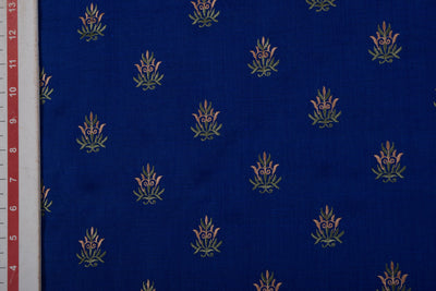 Royal Blue Floral Embroidered Cotton Linen Fabric