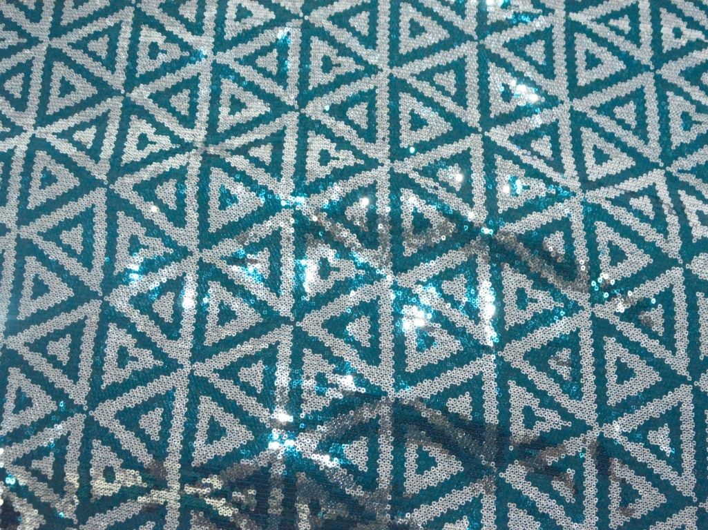 Teal Green Faux Poly Georgette With Sequins Embroidered Fabric