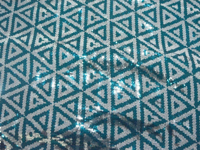 Teal Green Faux Poly Georgette With Sequins Embroidered Fabric
