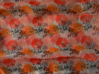 White Floral Digital Printed Liquid Organza Fabric