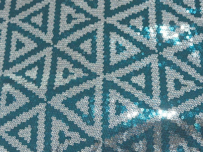 Teal Green Faux Poly Georgette With Sequins Embroidered Fabric