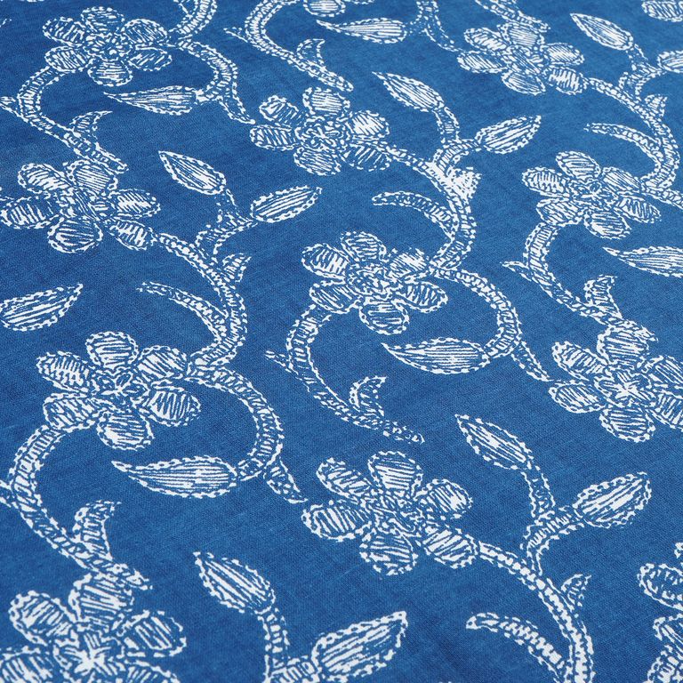 Navy Blue & White Floral Printed Pure Cotton Fabric