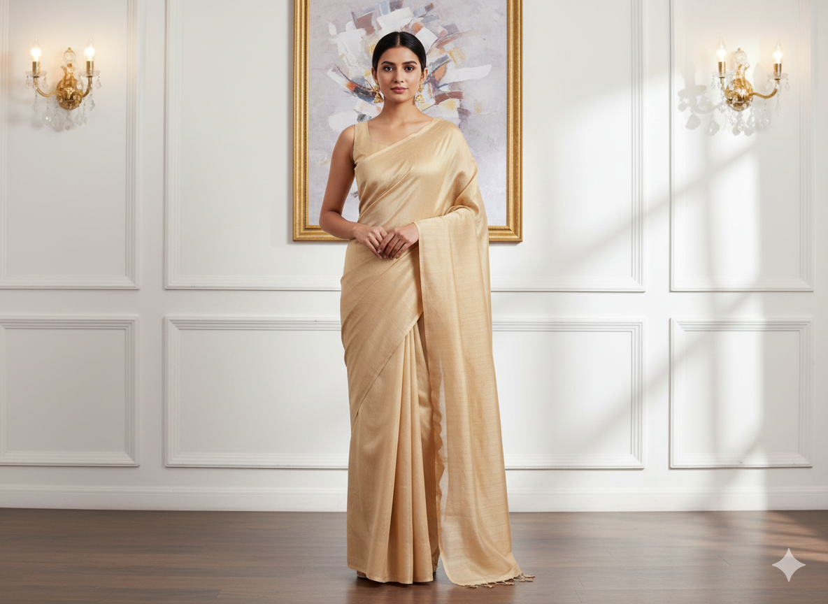 Beige Plain Bangalore Raw Silk Fabric  (Wholesale)