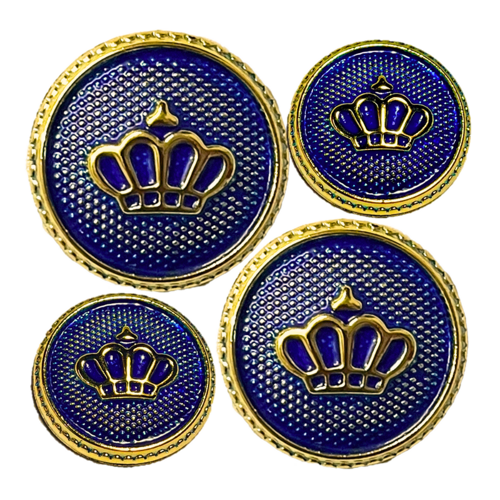 Blue & Golden King’s & Queen’s Favourite Crown Design Round Shank Plastic Button Blue and Golden Colour for Coat, Suit, Blazer, Sherwani, Nehru Jacket and for all Types of Clothes