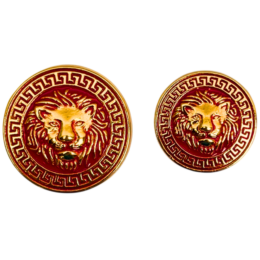 Red & Golden Lion Face Antique Design Round Shank Metal Button