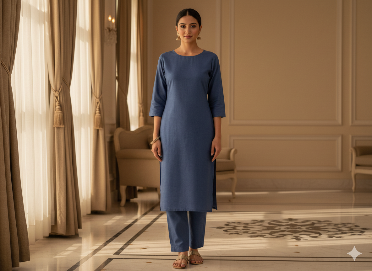 कोबाल्ट नीला सादा ग्लेज्ड कॉटन कपड़ा (थोक)