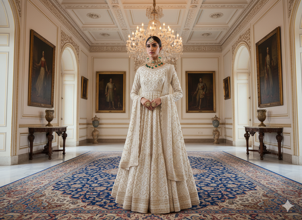 क्रीम मेटैलिक सेक्विन कढ़ाई मलाई साटन कपड़ा