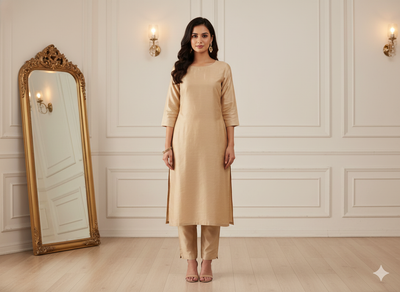 Beige Plain Bangalore Raw Silk Fabric  (Wholesale)