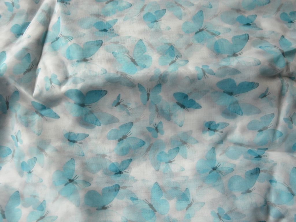 White Butterfly Digital Printed Liquid Organza Fabric
