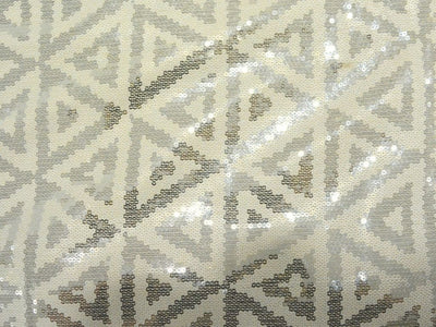 Beige Faux Poly Georgette With Sequins Embroidered Fabric