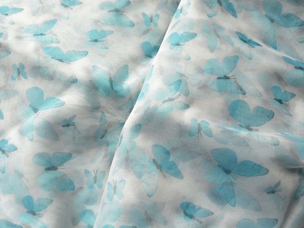 White Butterfly Digital Printed Liquid Organza Fabric