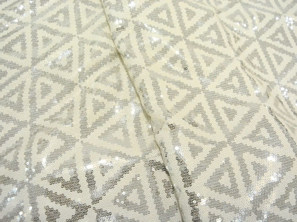 Beige Faux Poly Georgette With Sequins Embroidered Fabric