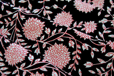 Black And Red Floral Printed Pure Cotton Fabric