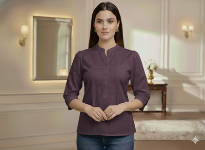 बैंगन बैंगनी सादा चमकीला सूती कपड़ा (थोक)