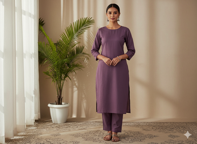 बैंगन बैंगनी सादा चमकीला सूती कपड़ा