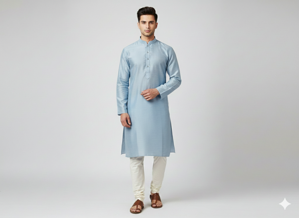 Light Sky Blue Plain Bangalore Raw Silk Fabric  (Wholesale)