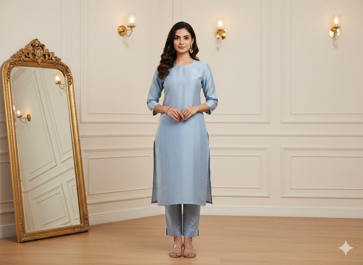 Light Sky Blue Plain Bangalore Raw Silk Fabric  (Wholesale)