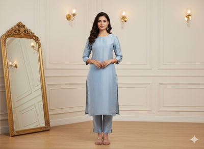 Light Sky Blue Plain Bangalore Raw Silk Fabric  (Wholesale)