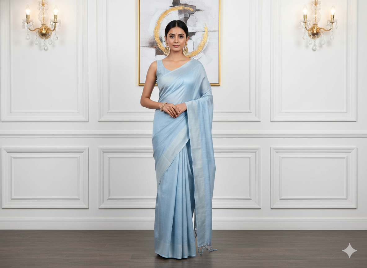 Light Sky Blue Plain Bangalore Raw Silk Fabric  (Wholesale)