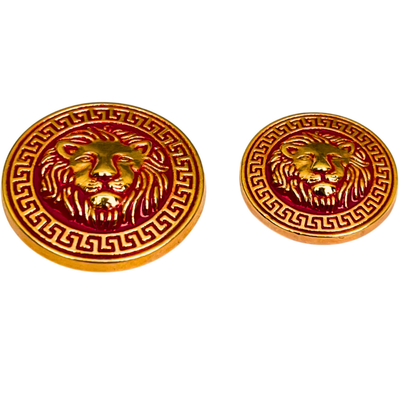 Red & Golden Lion Face Antique Design Round Shank Metal Button