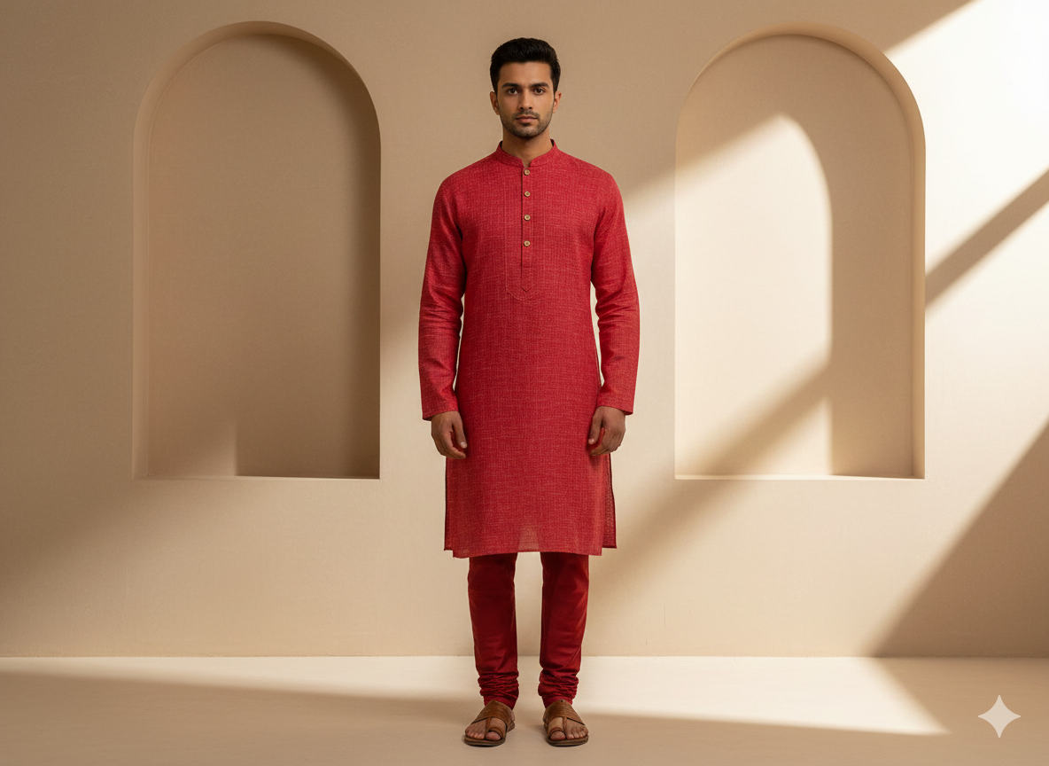 लाल सादा सूती लिनन कपड़ा