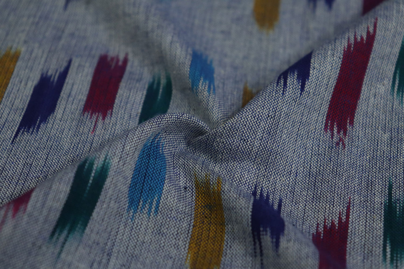 Precut of 1.5 Meters of Multicolor Motifs  Chambray Cotton Ikat Fabric