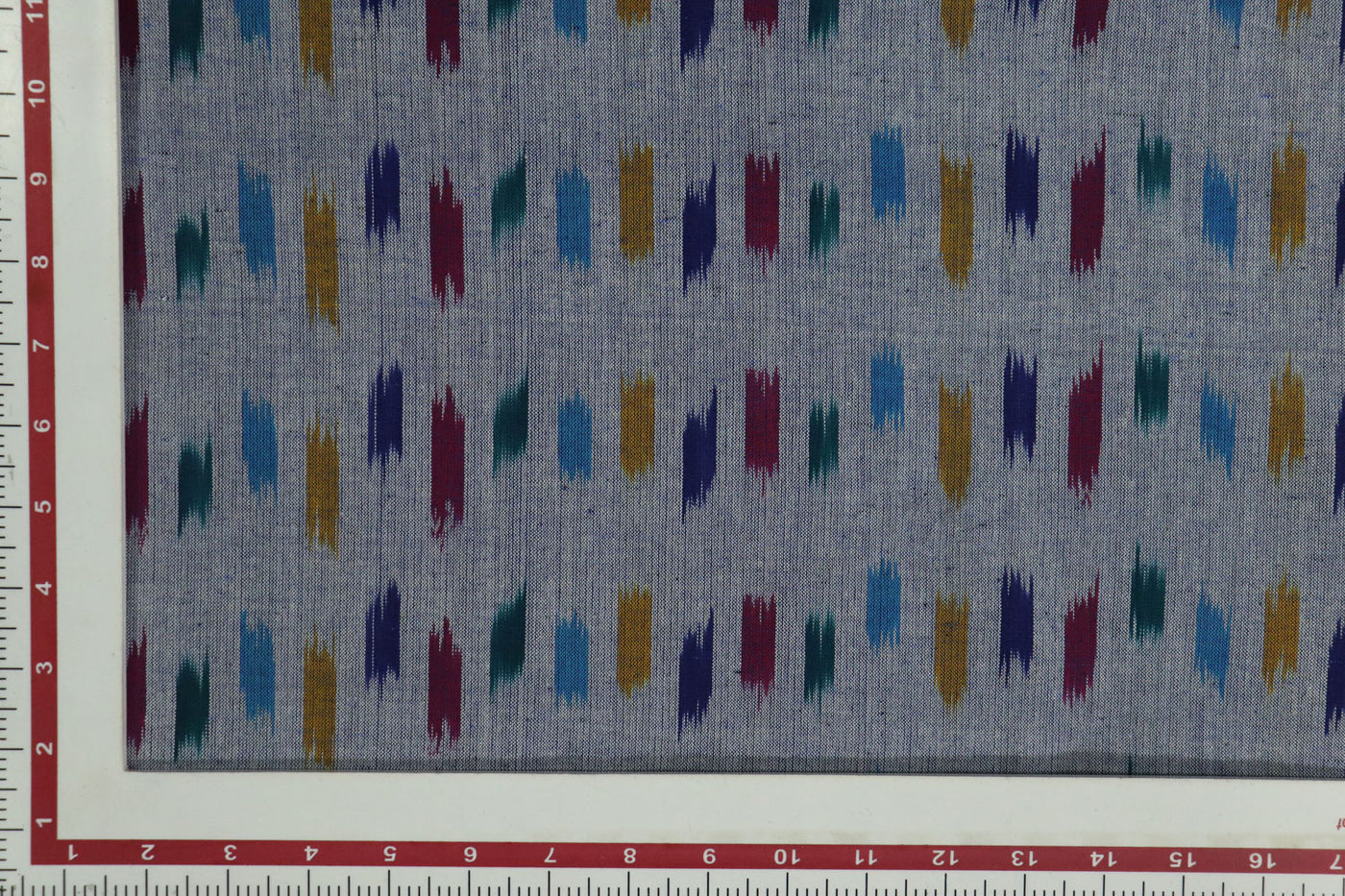 Precut of 1.5 Meters of Multicolor Motifs  Chambray Cotton Ikat Fabric