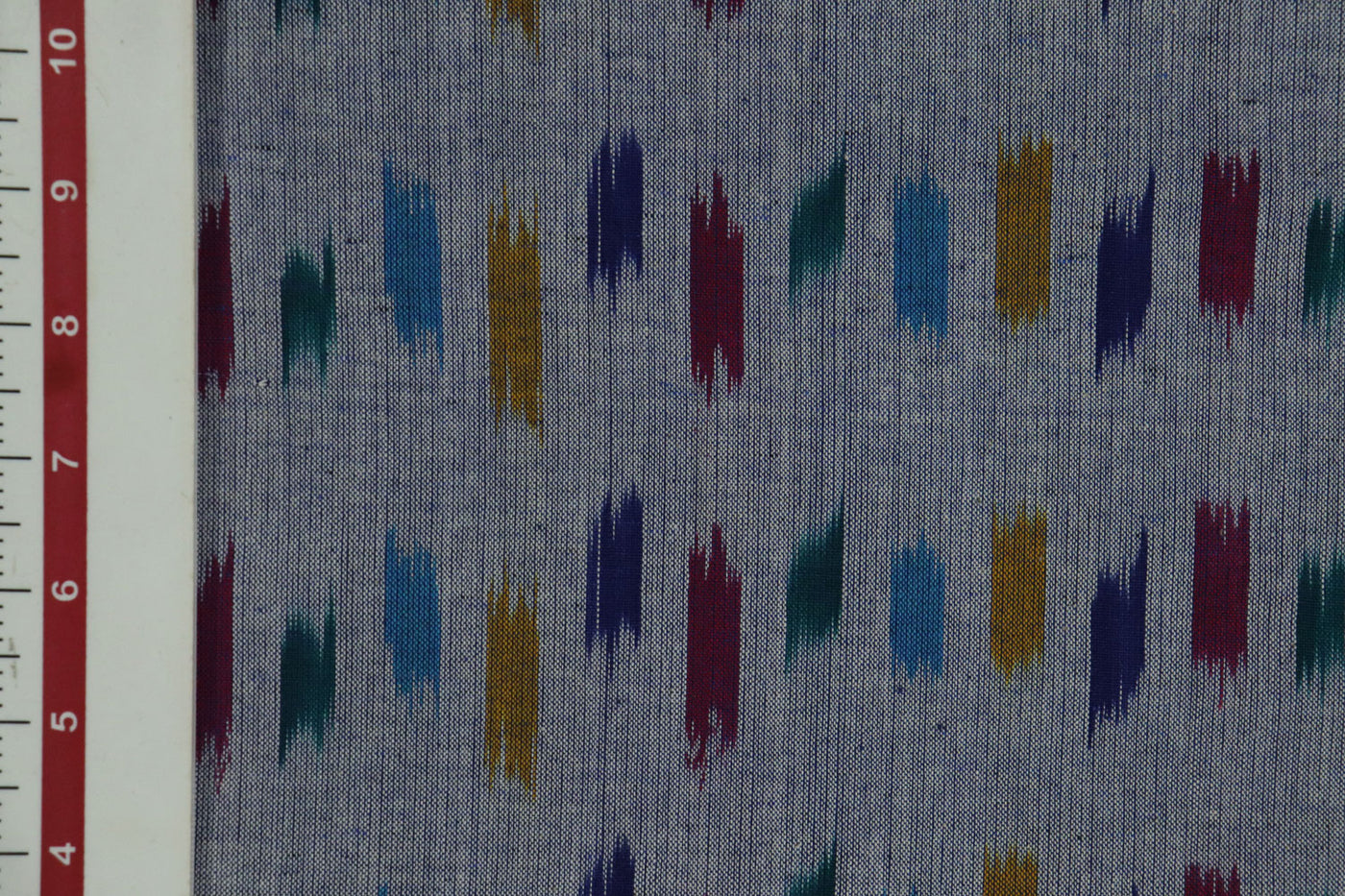 Precut of 1.5 Meters of Multicolor Motifs  Chambray Cotton Ikat Fabric