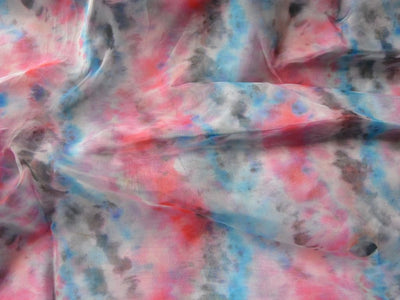 Blue & Red Abstract Digital Printed Liquid Organza Fabric