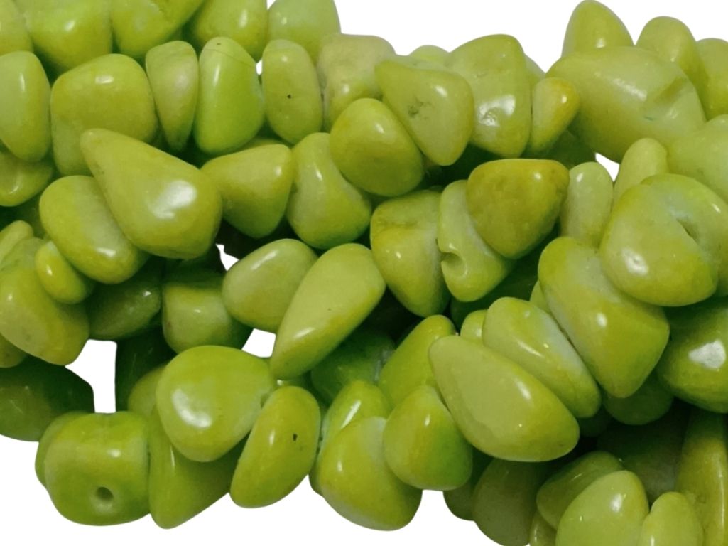 Parrot Green Uneven Glossy Natural Stone Beads