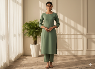 मॉस ग्रीन प्लेन ग्लेज्ड कॉटन फ़ैब्रिक