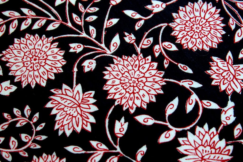 Black And Red Floral Printed Pure Cotton Fabric