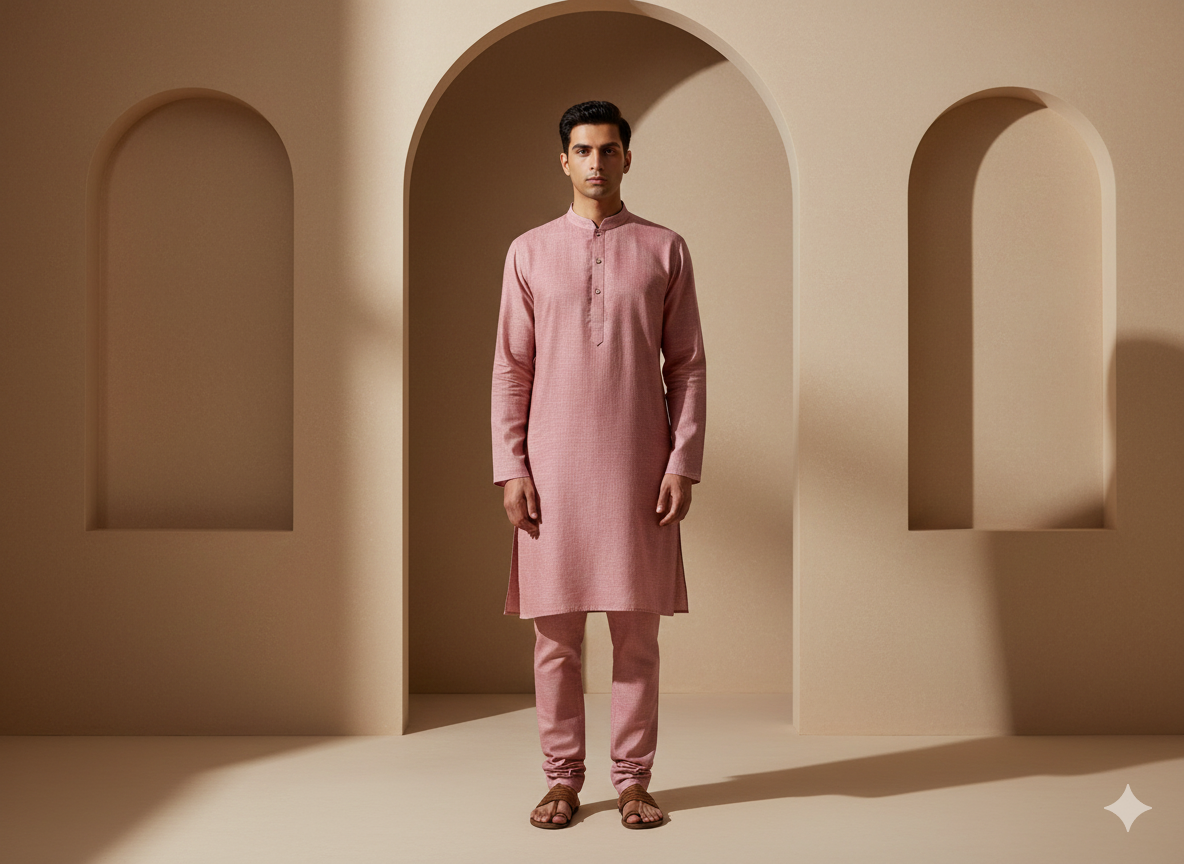 पीच गुलाबी सादा सूती लिनन कपड़ा