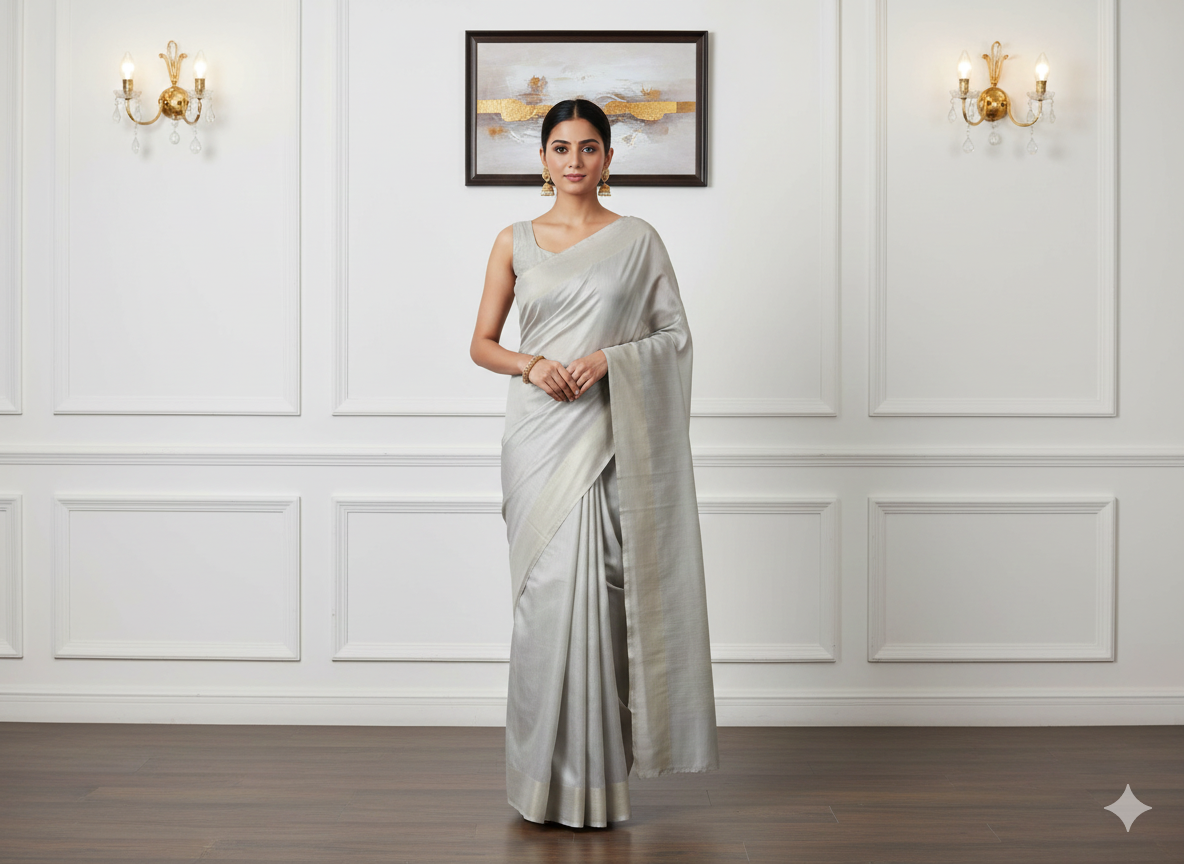 स्मोक ग्रे प्लेन बैंगलोर रॉ सिल्क फ़ैब्रिक