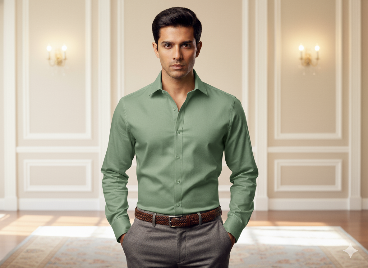 मॉस ग्रीन प्लेन ग्लेज्ड कॉटन फ़ैब्रिक (थोक)